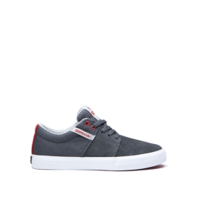 Supra Kids STACKS II VULC Dk Grey/Risk Red/white Low Top Shoes | CA-69663